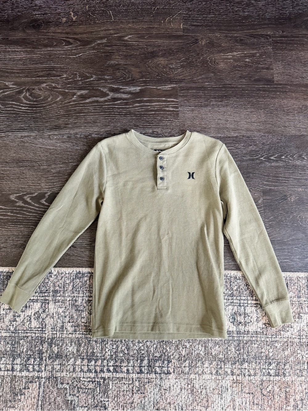 Hurley Boys Waffle Knit Henley Long Sleeve Olive Green